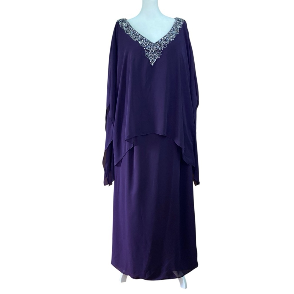Alfred Angelo Mother of the Bride Beaded Eggplant Kaftan Gown 9018LW (Size 20W)‎